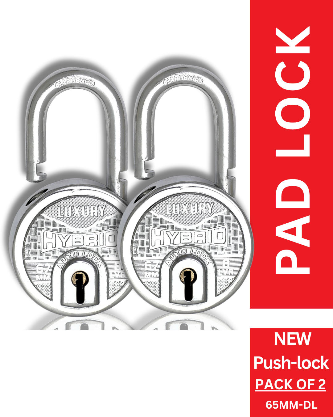 Luxury Hybrid | Push-Lock | 8-Steel Lever | 8-Keys | Padlock (Pack of 2)..