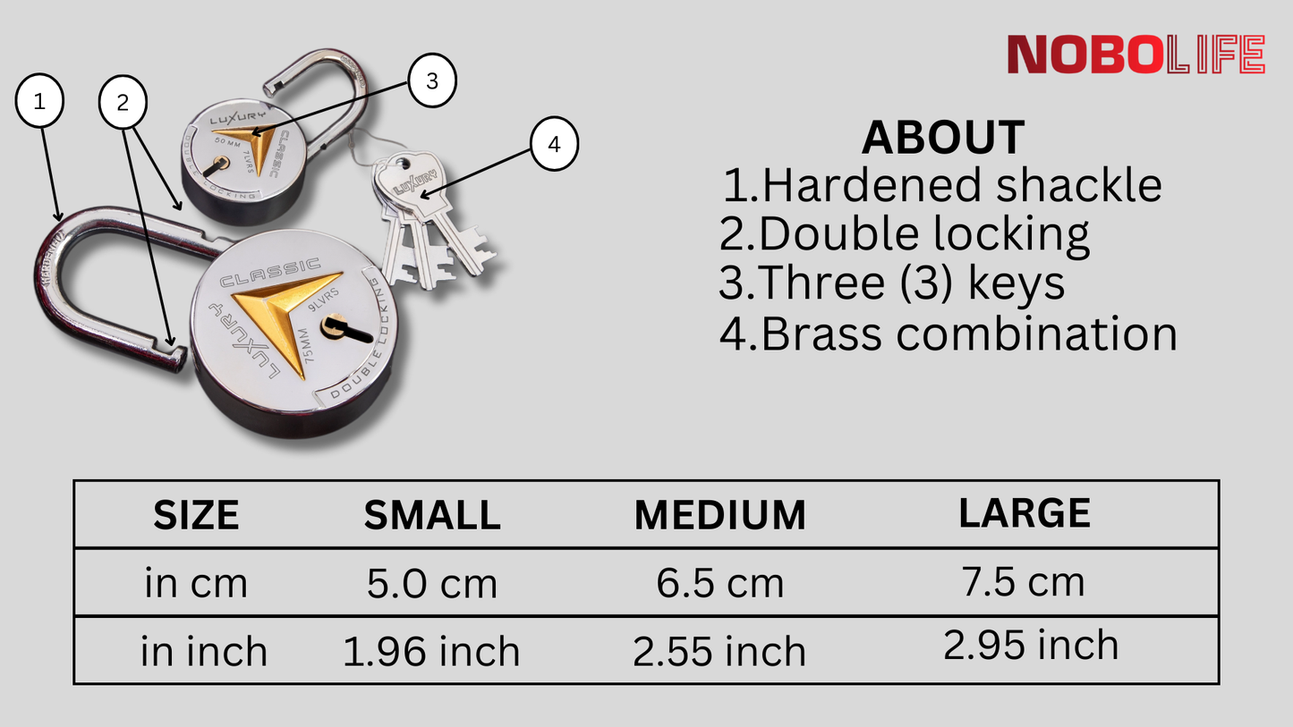 LUXURY CLASSIC | Hardened Shackle | 10 Levers | Double Locking | Padlock (Pack of 2)...