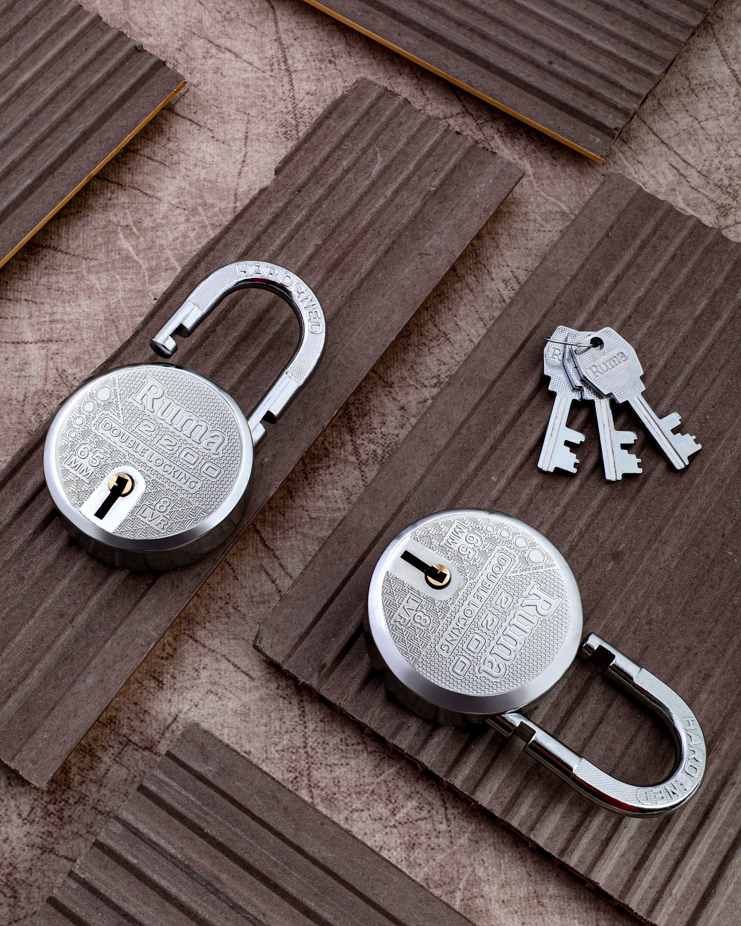 RUMA 2200 | 8 Levers | Hardened Shackle | Double Locking | Padlock (Pack of 2)