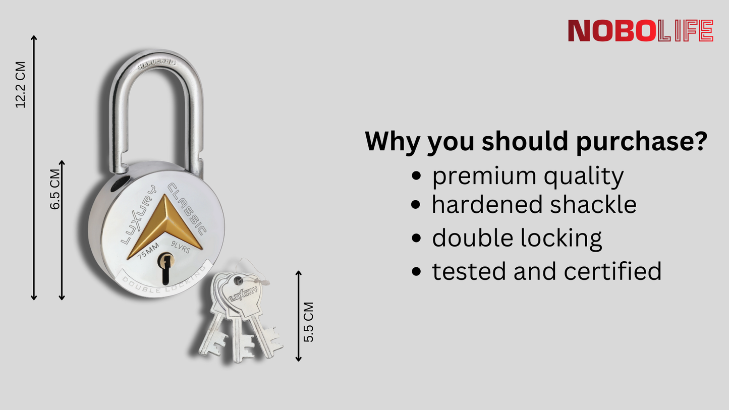 LUXURY CLASSIC | Hardened Shackle | 10 Levers | Double Locking | Padlock (Pack of 2)...