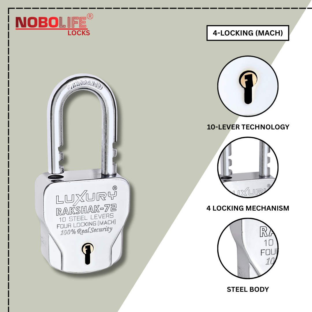 LUXURY RAKSHAK® | 4-Locking | Steel Body | 10 levers | Padlock (Pack of...