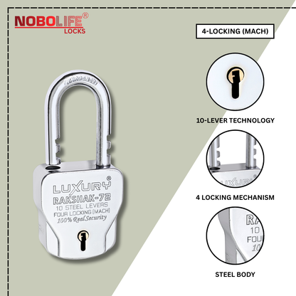 LUXURY RAKSHAK® | 4-Locking | Steel Body | 10 levers | Padlock (Pack of...