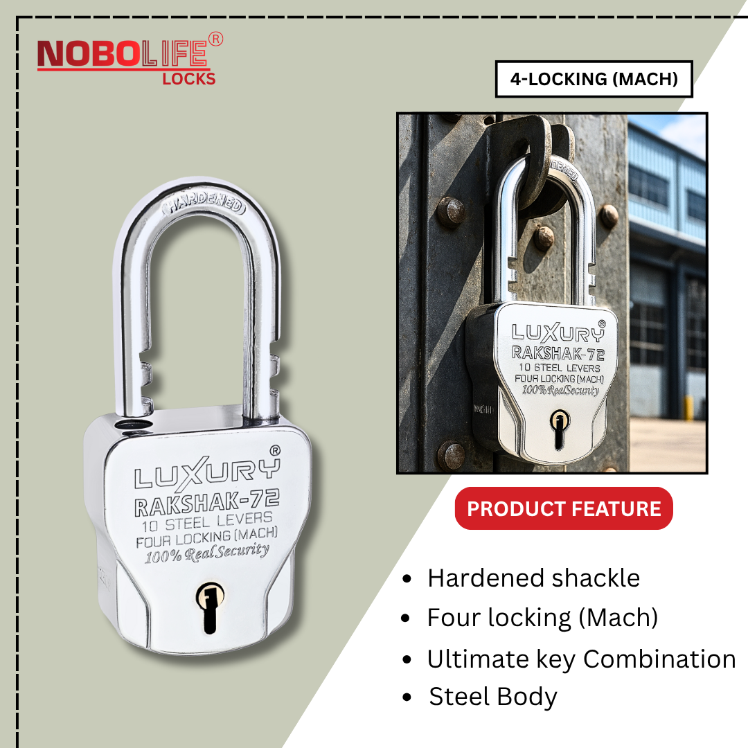 LUXURY RAKSHAK® | 4-Locking | Steel Body | 10 levers | Padlock (Pack of...