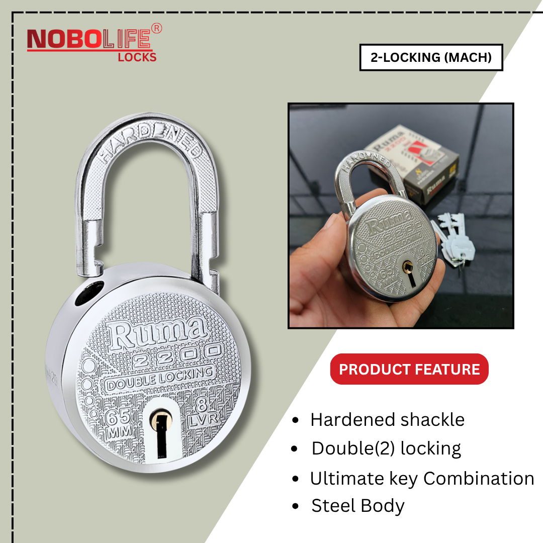 RUMA 2200 | 8 Levers | Hardened Shackle | Double Locking | Padlock (Pack of 2)