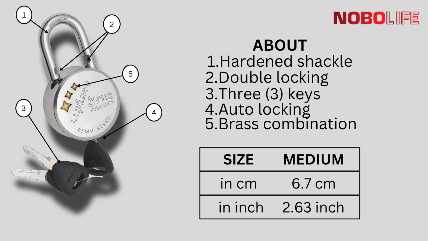 LUXURY 3 STAR | Auto-lock | 9 Steel Levers | Padlock (Packs)...